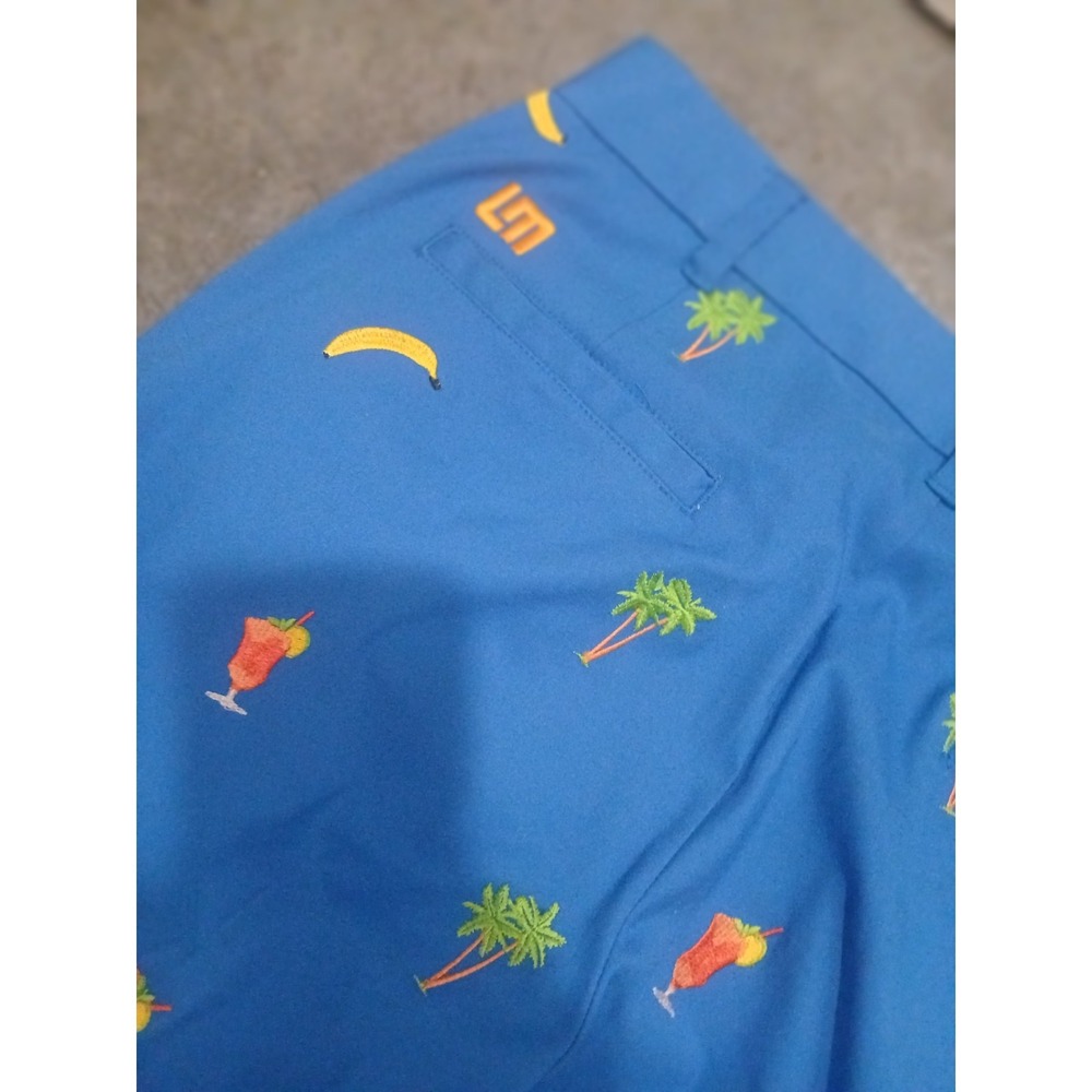 Loudmouth Men's Royal Blue Golf Pants Size 34 X 31.5 Bananas Palm Trees Cocktail - Picture 7 of 7
